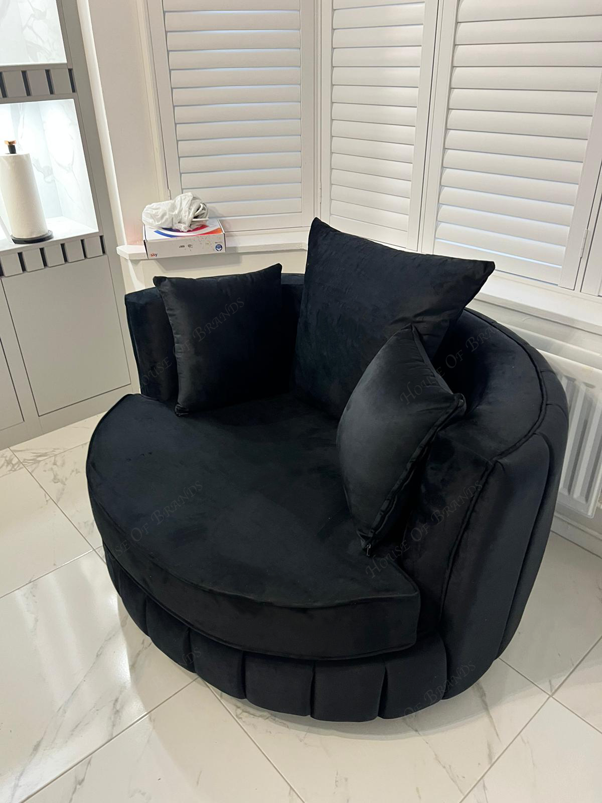Paneled Velvet Swivel Chair