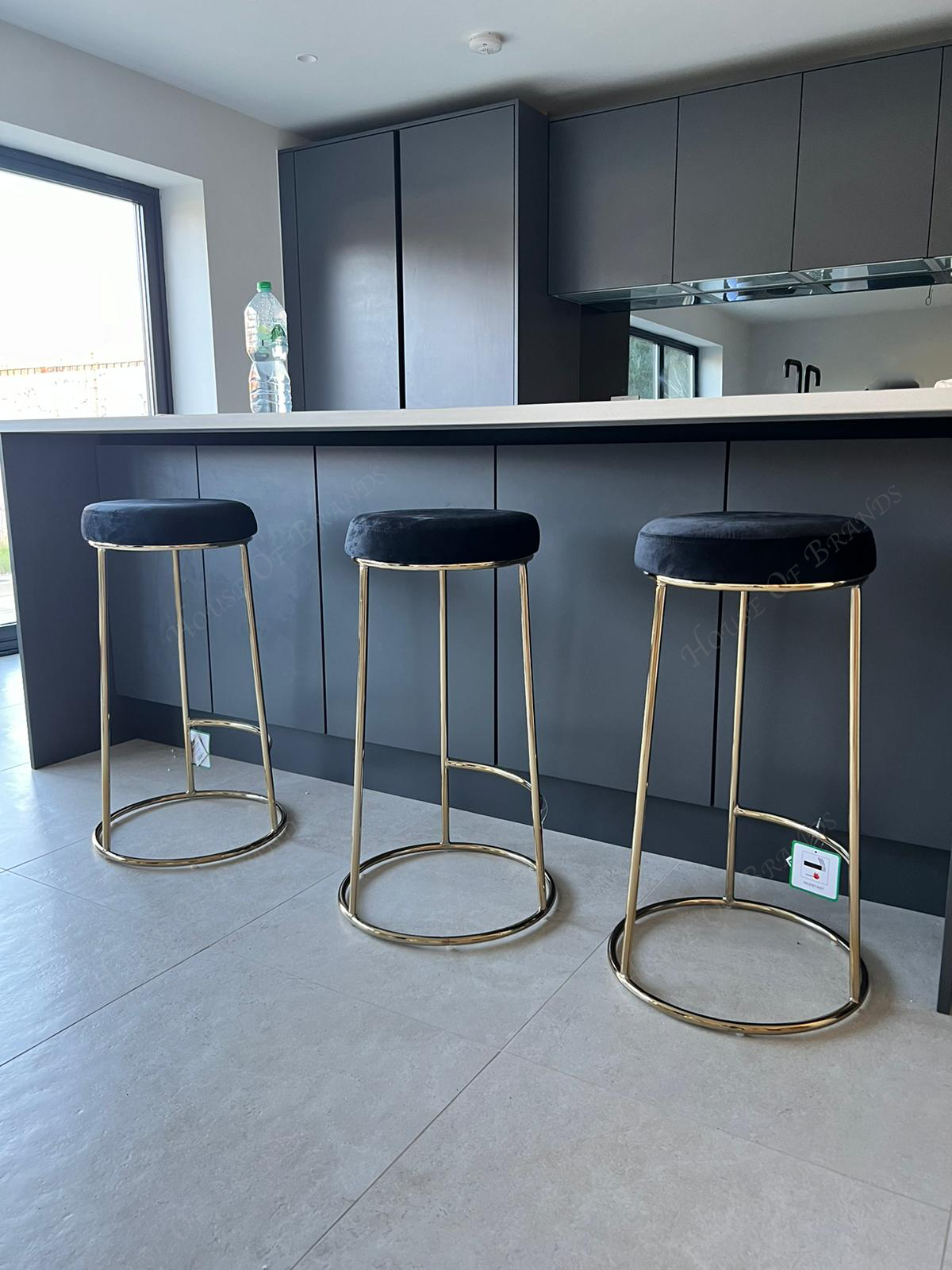 Maryland Black and Gold Velvet Tall Bar Stool