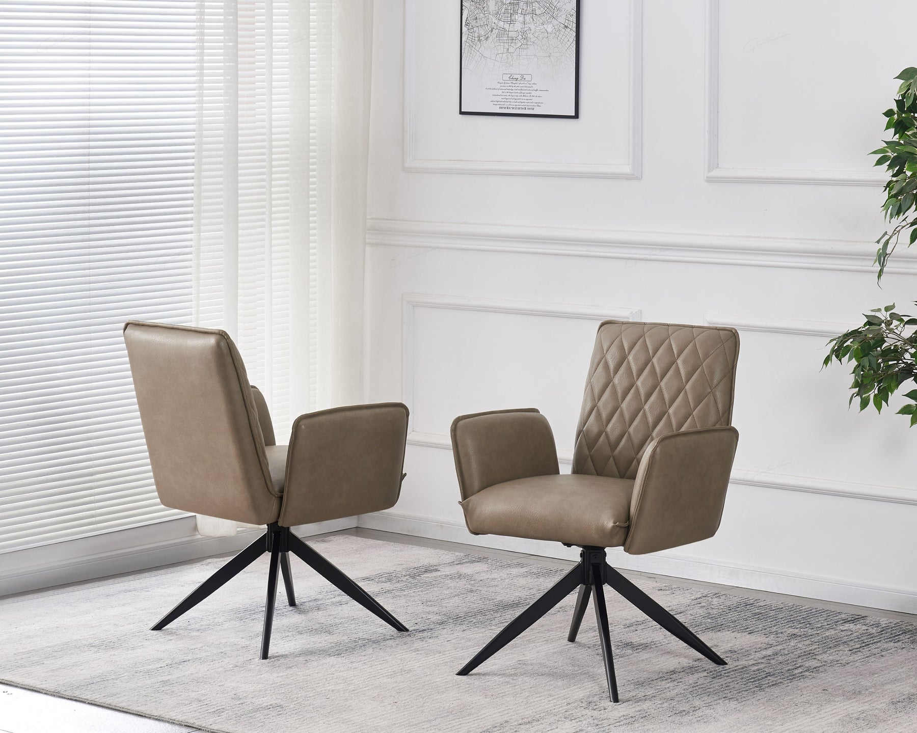 Eclat PU Leather Swivel Dining Chairs With Black Metal Base - 2 Colours