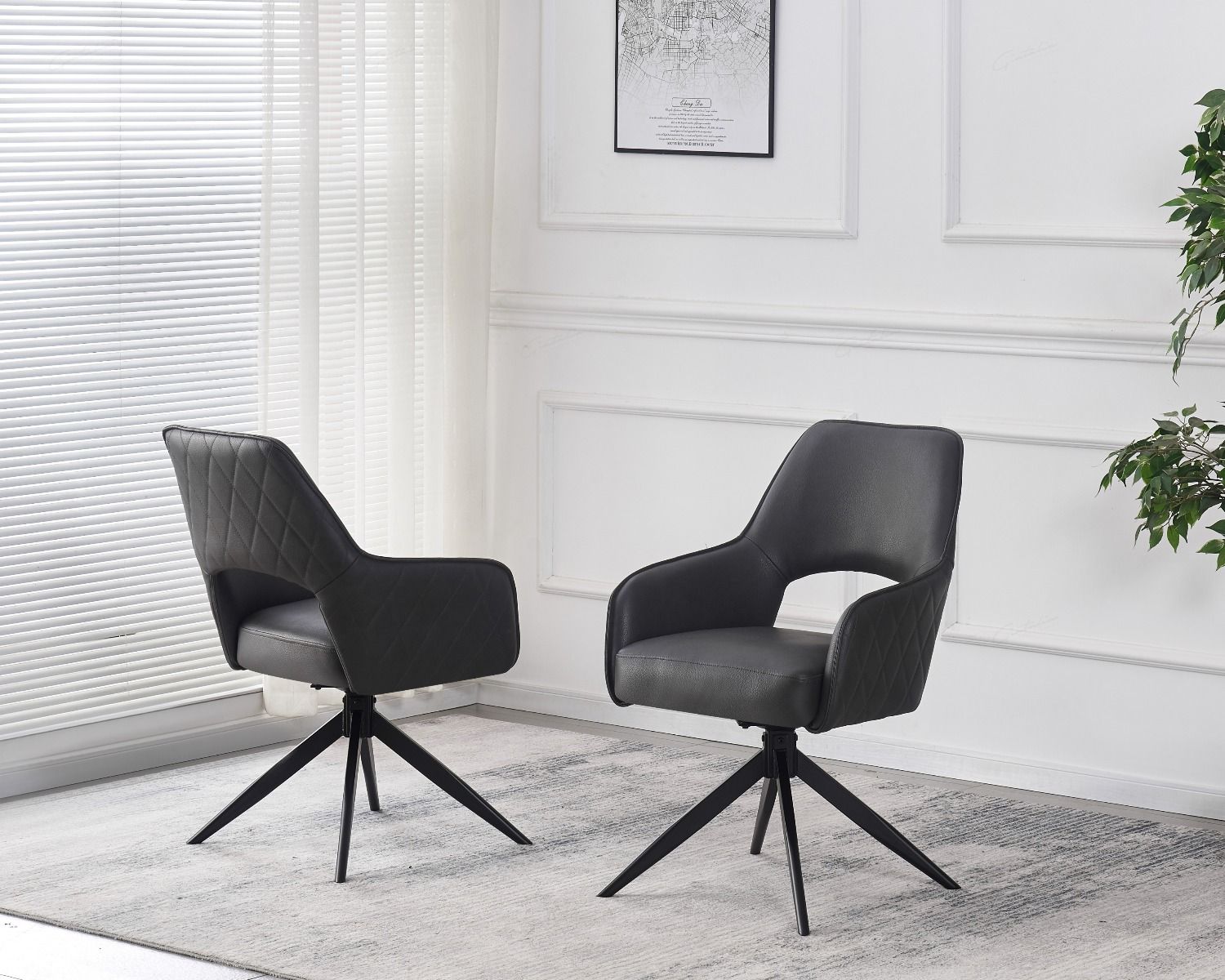 Enrica PU Leather Swivel Dining Chairs With Black Metal Base