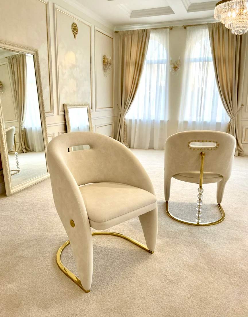 Vermont Cream/Gold Velvet Dining Chair With Crystals