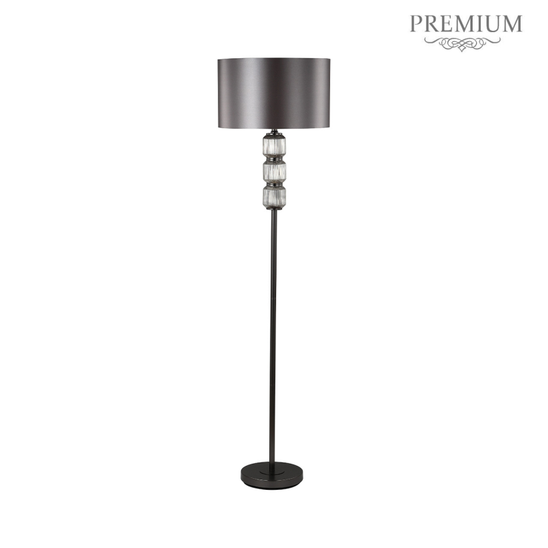 168cm Chrome Pleated Glass with Silver Satin Shade Floor Lamp