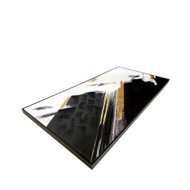 72x142cm Framed Abstract Canvas Black White and Gold