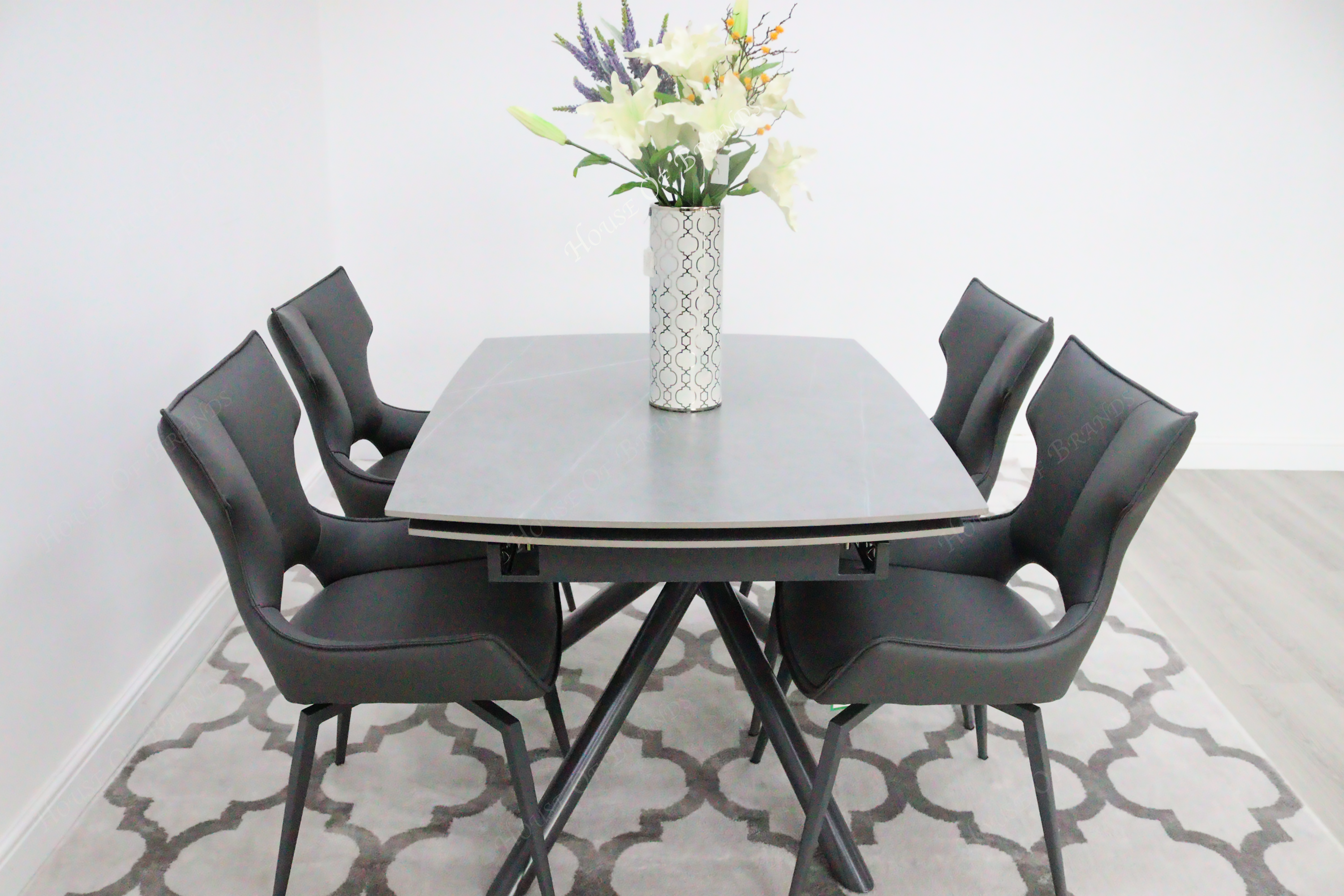 Giovanni 120-180cm Extendable Ceramic Dining Table with Grey Rafaello Dining Chair