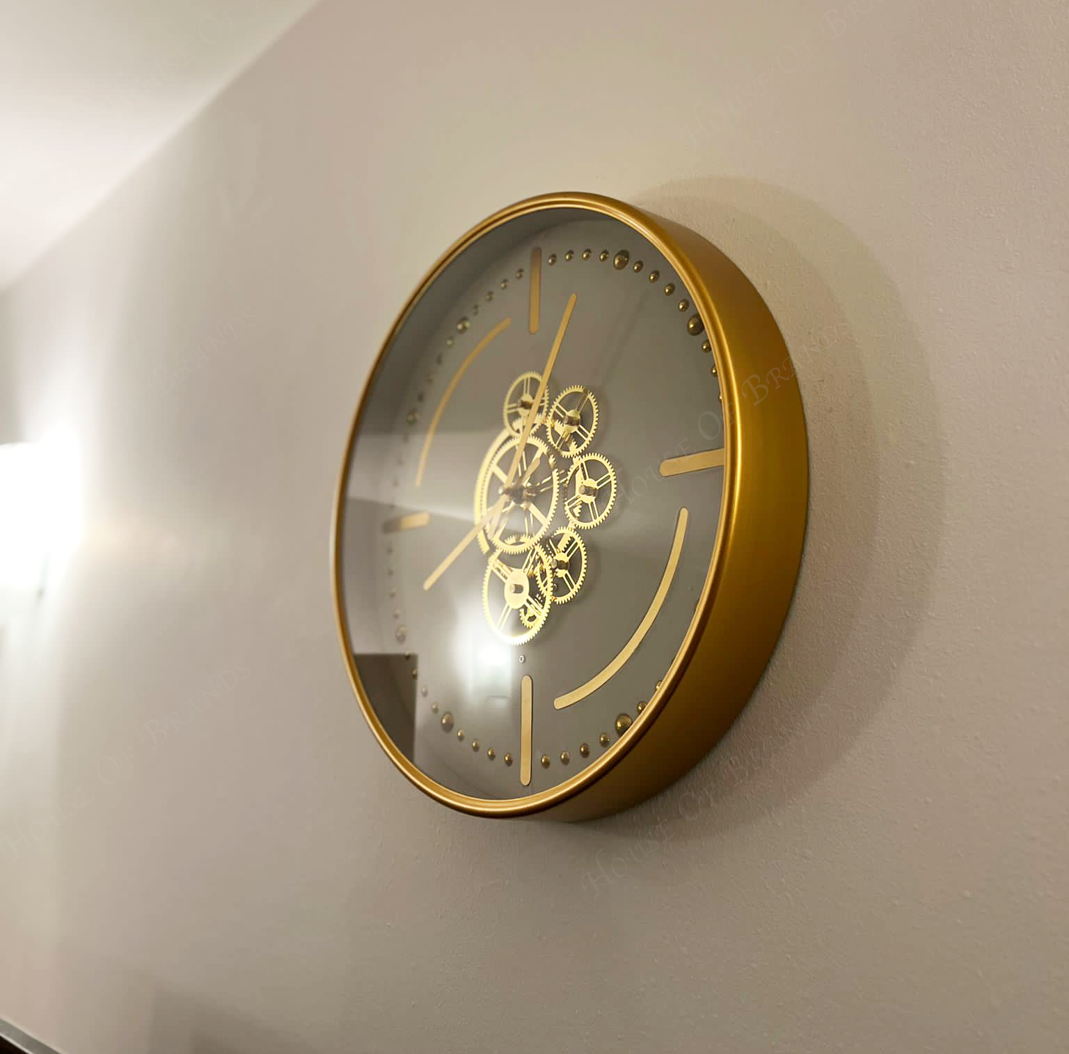 46cm White and Gold Gears Wall Clock