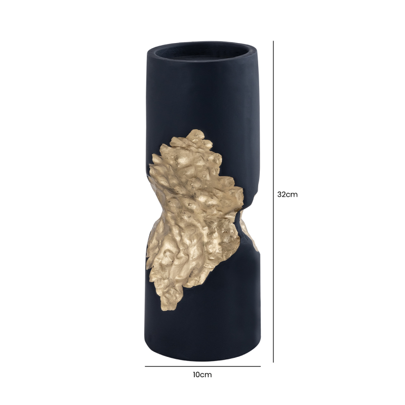 32cm Black and Gold Pillar Candle Holder