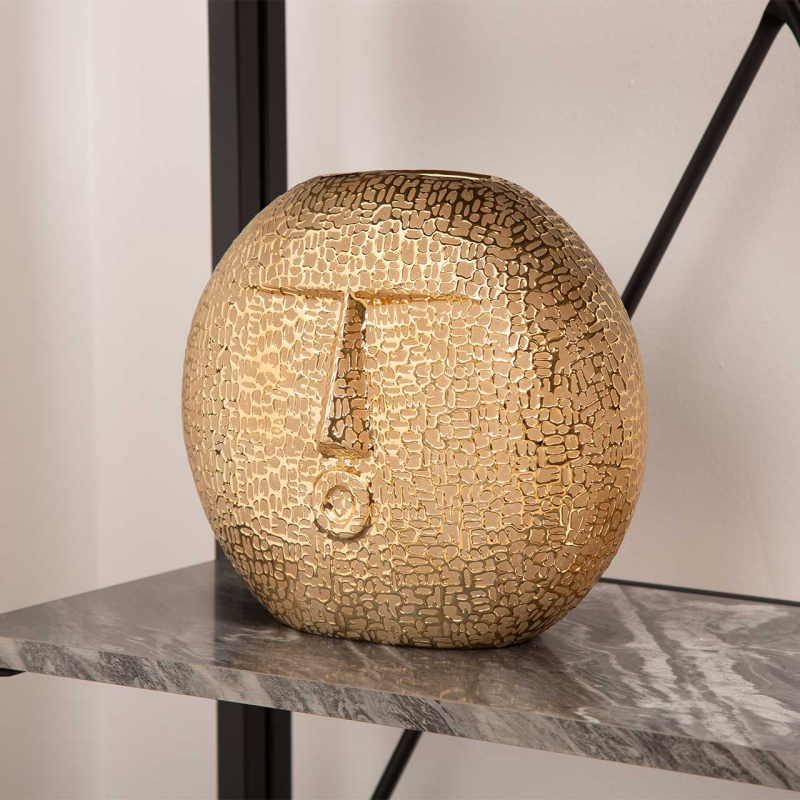 21.2cm Gold Textured Round Face Ceramic Vase