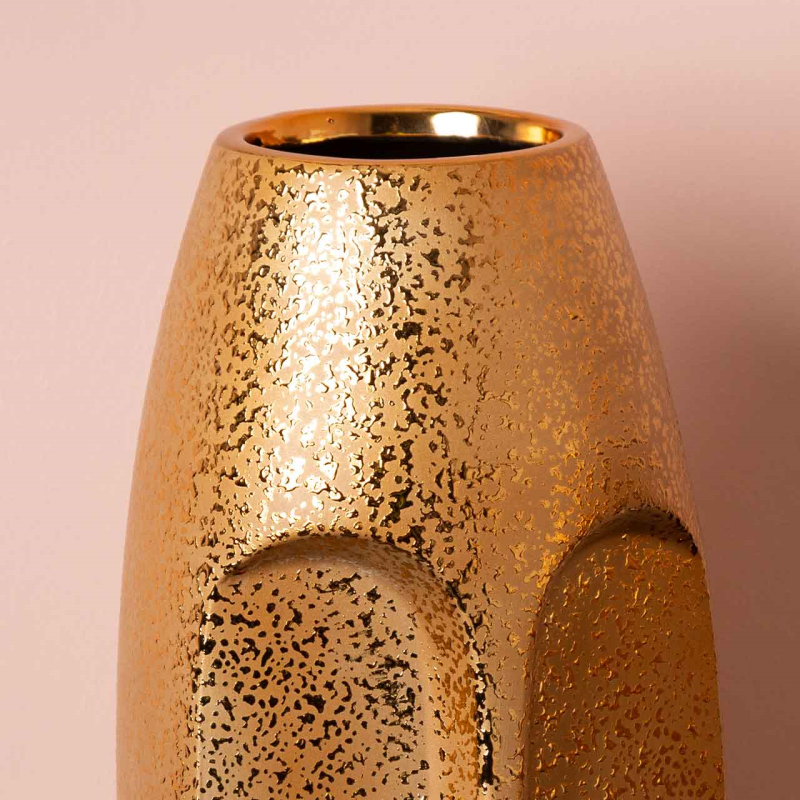 31cm Gold Textured Ceramic Face Vase