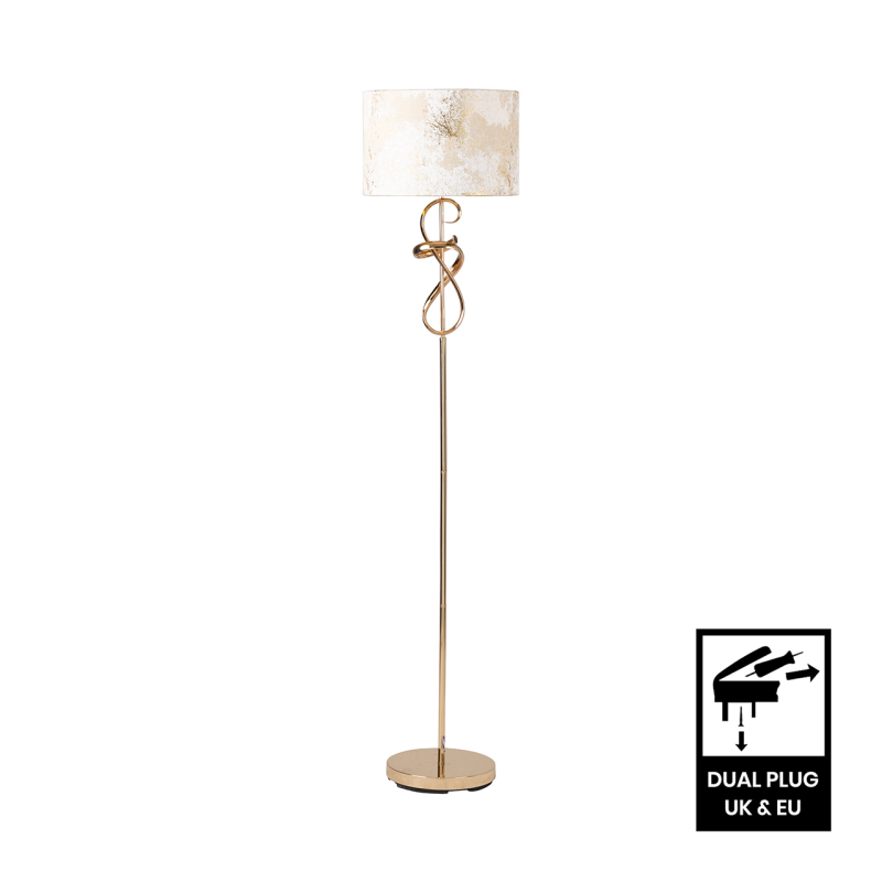 159cm Gold Swirl Floor Lamp 2T Ivory Linen Shade Gold inside