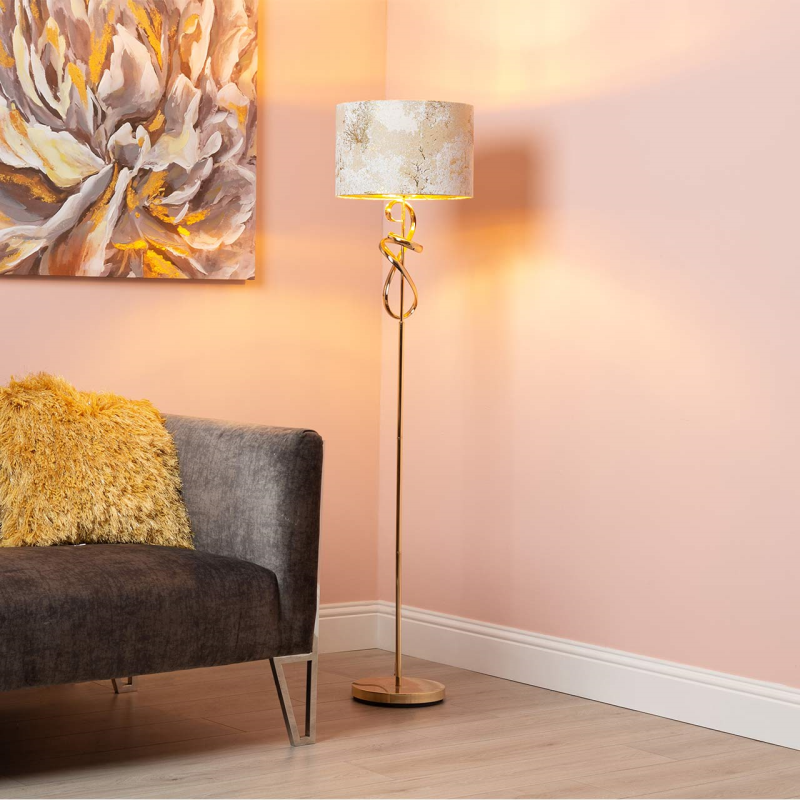 159cm Gold Swirl Floor Lamp 2T Ivory Linen Shade Gold inside