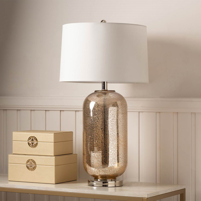77.5cm Champagne Mercury Gold Table Lamp with Cream Faux Silk Shade