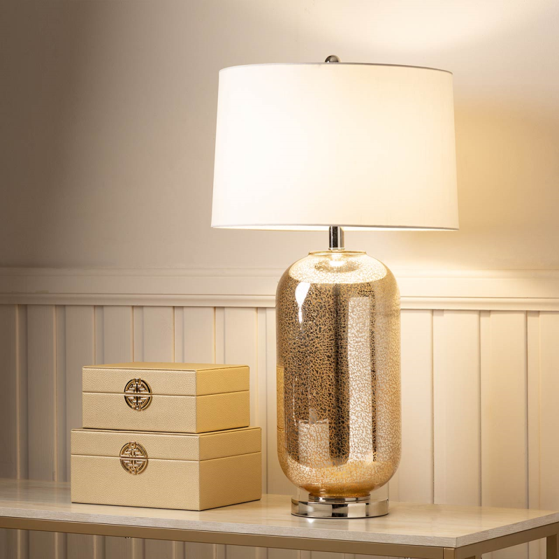 77.5cm Champagne Mercury Gold Table Lamp with Cream Faux Silk Shade