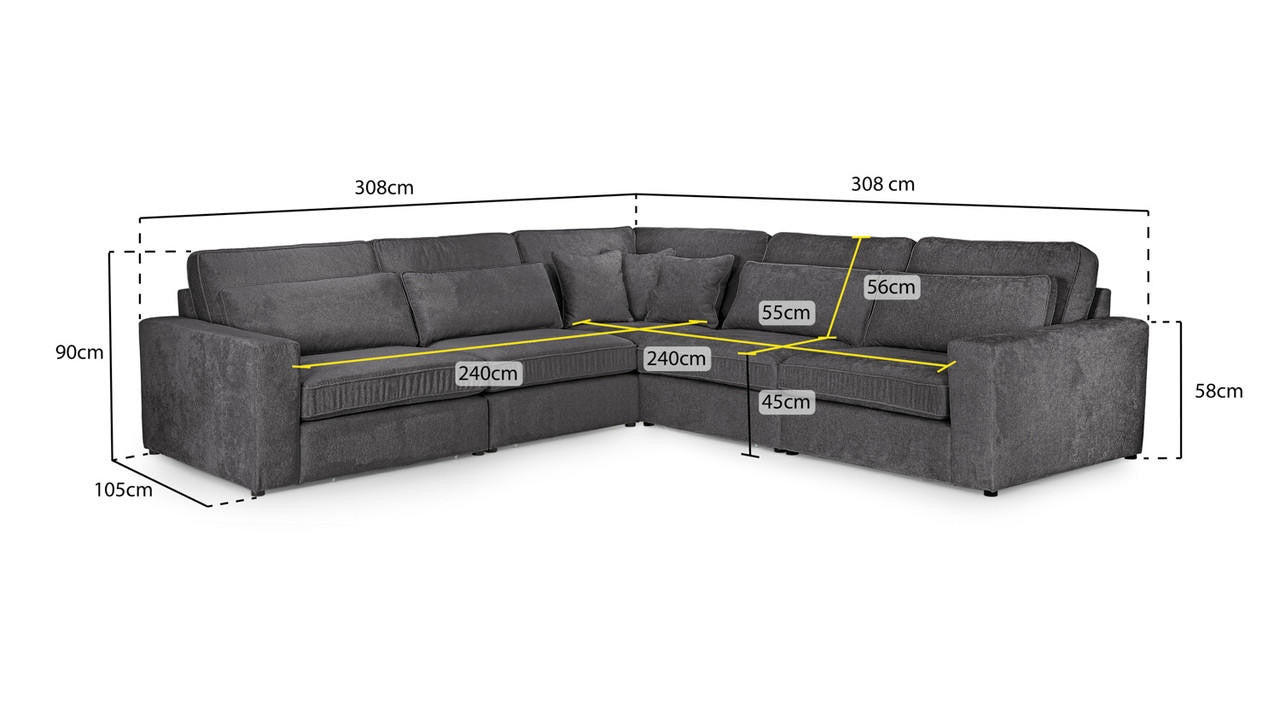 Kiana Modular Grey Large 308cm x 308cm Corner Sofa