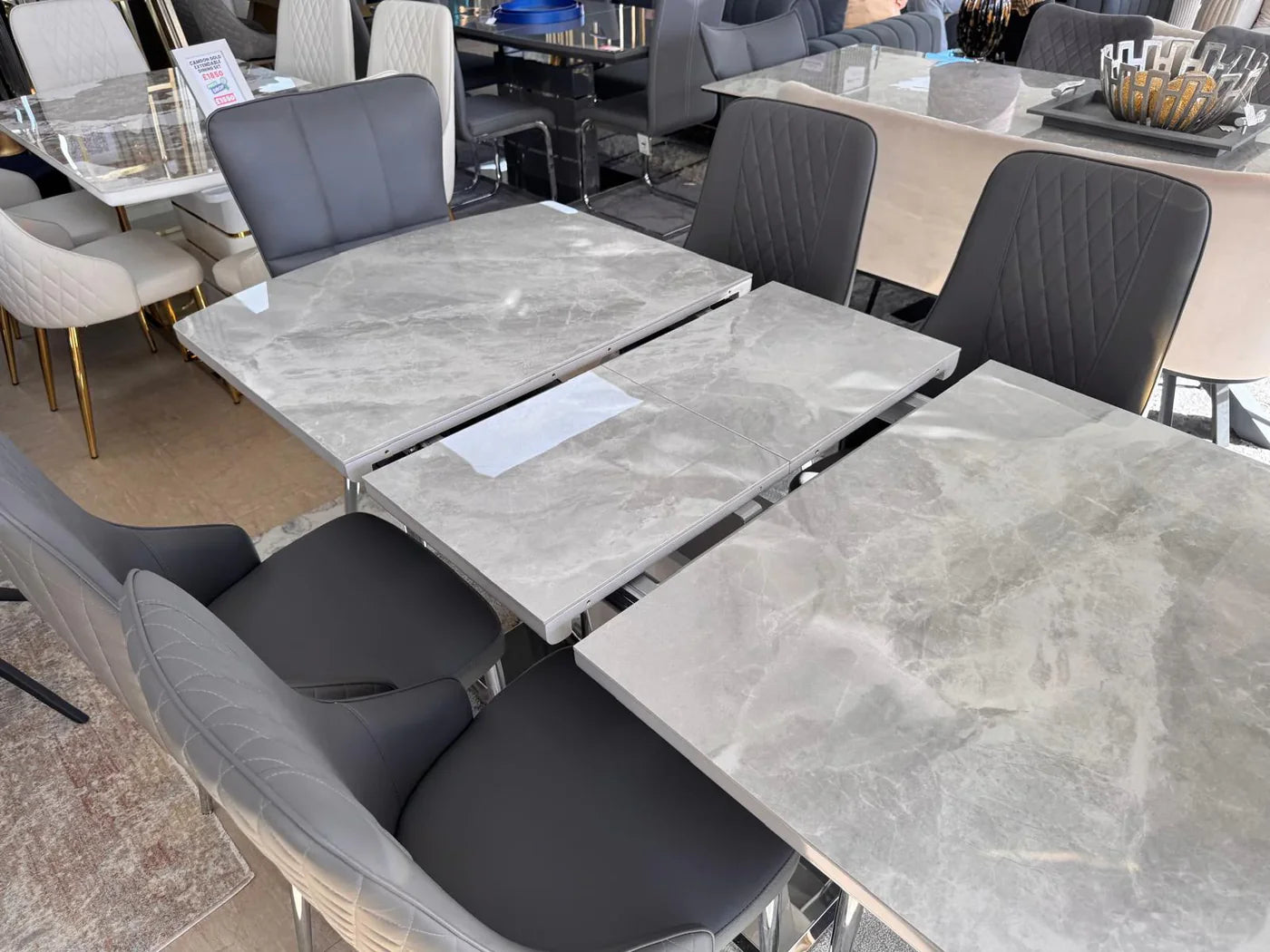 Camden Light Grey & Silver Extendable Dining Table