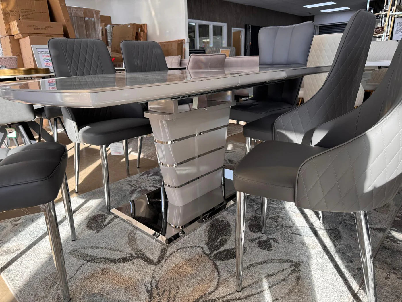 Camden Light Grey & Silver Extendable Dining Table