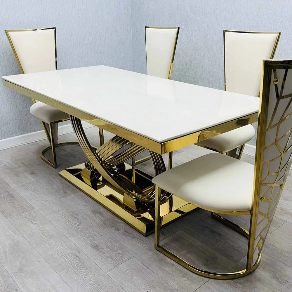 Elina Marble Gold Dining Table