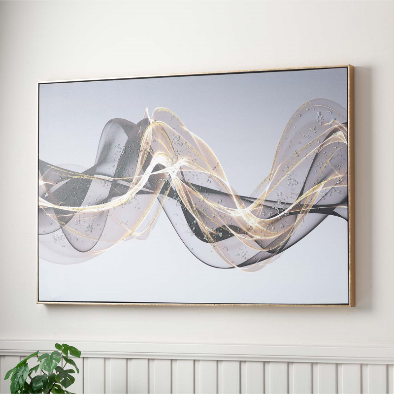 82x122 Framed Gold and Black Abstract Canvas