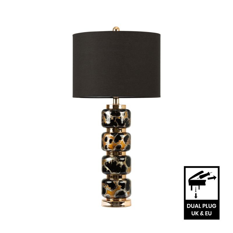 71cm Black and Gold Glass Table Lamp with Black Linen Shade