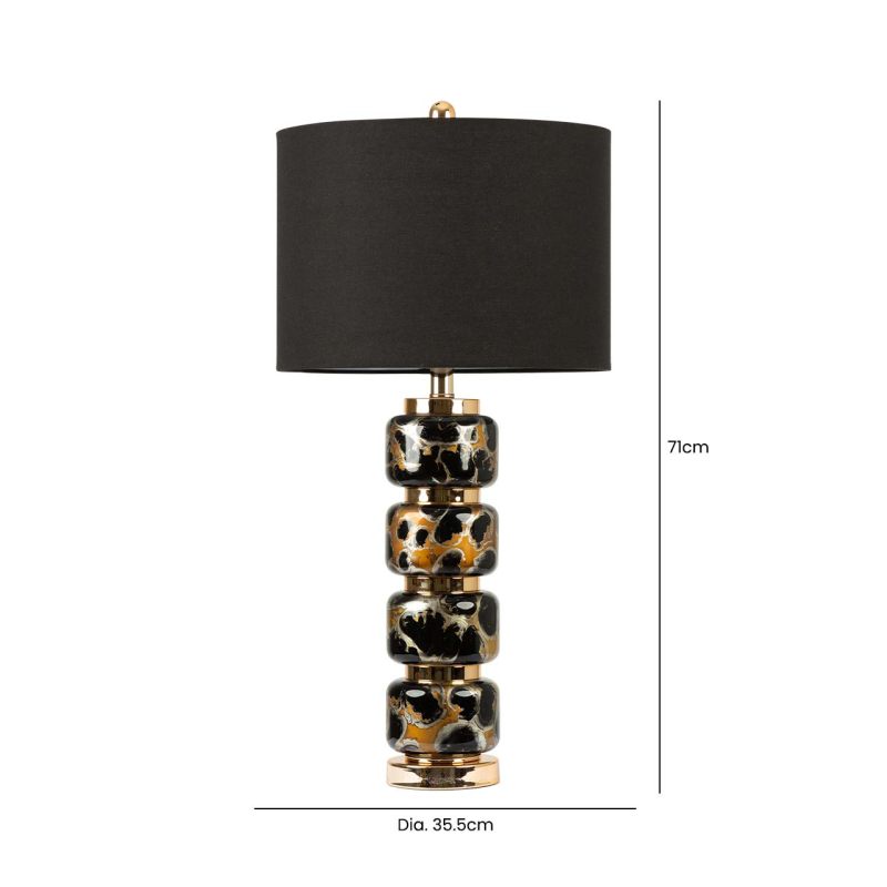71cm Black and Gold Glass Table Lamp with Black Linen Shade