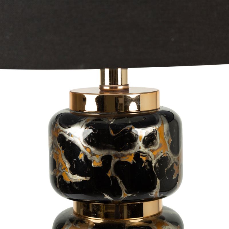 71cm Black and Gold Glass Table Lamp with Black Linen Shade