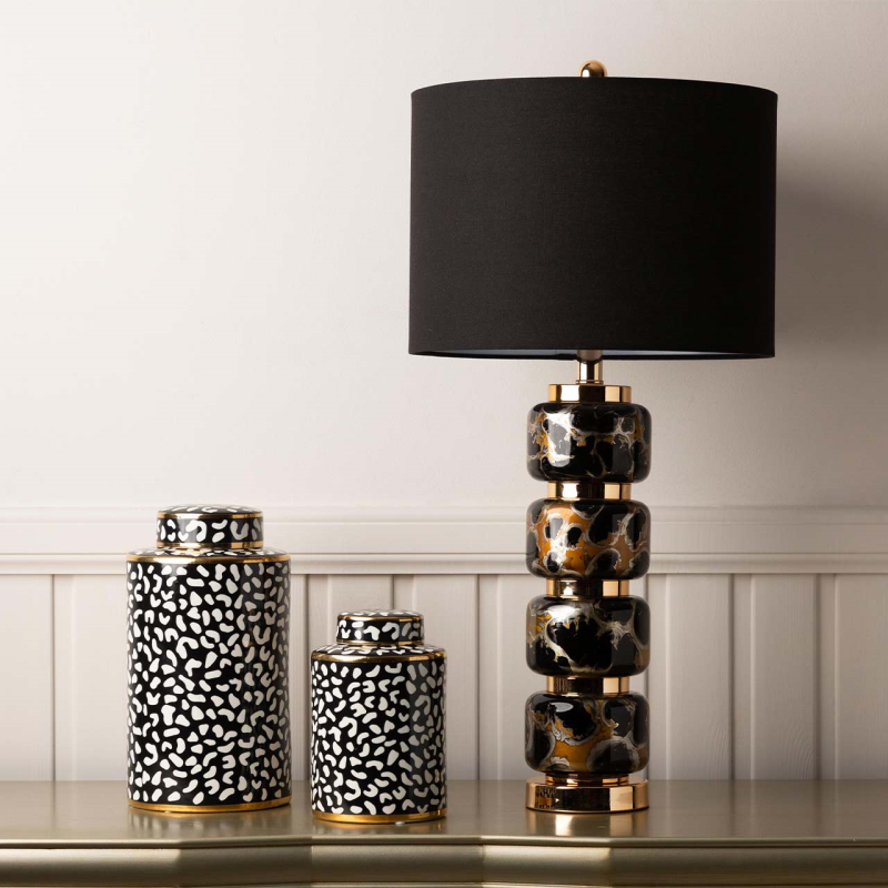 71cm Black and Gold Glass Table Lamp with Black Linen Shade