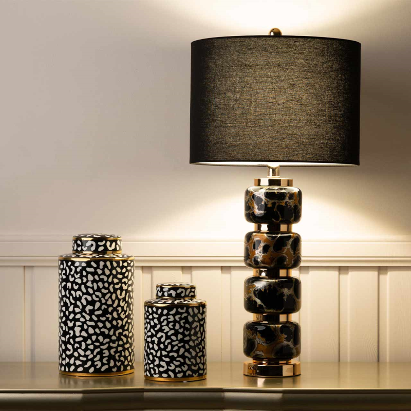 71cm Black and Gold Glass Table Lamp with Black Linen Shade