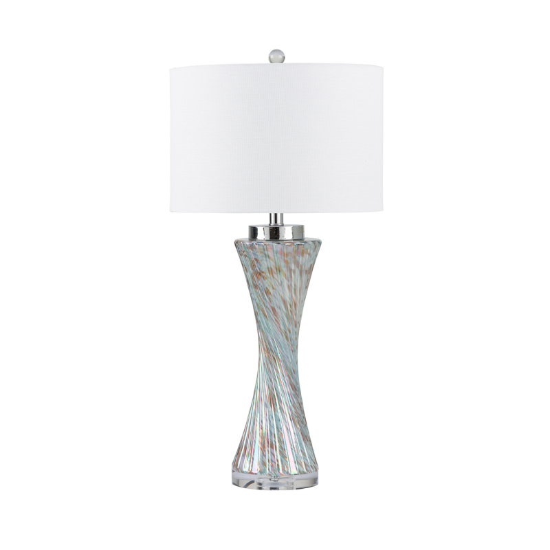 78cm Clear Blue Gold Twist Table Lamp with White Linen Shade