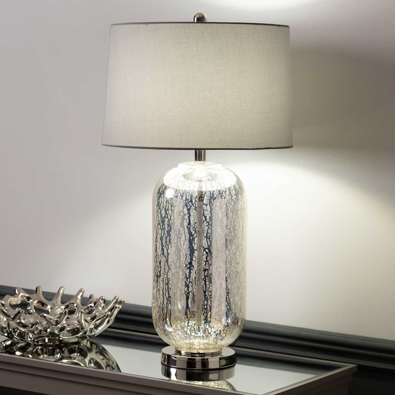 77.5cm Silver Mercury Glass Table Lamp with Grey Silk Shade