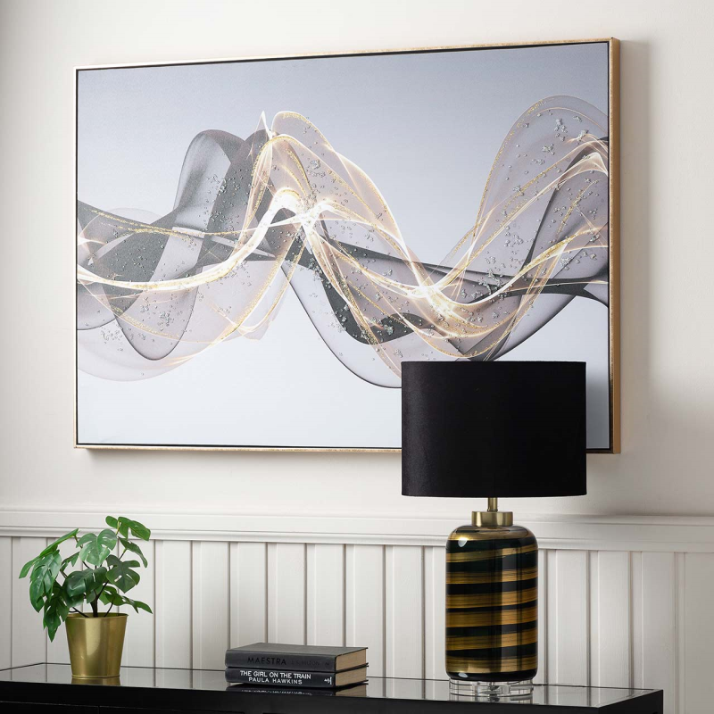 82x122 Framed Gold and Black Abstract Canvas