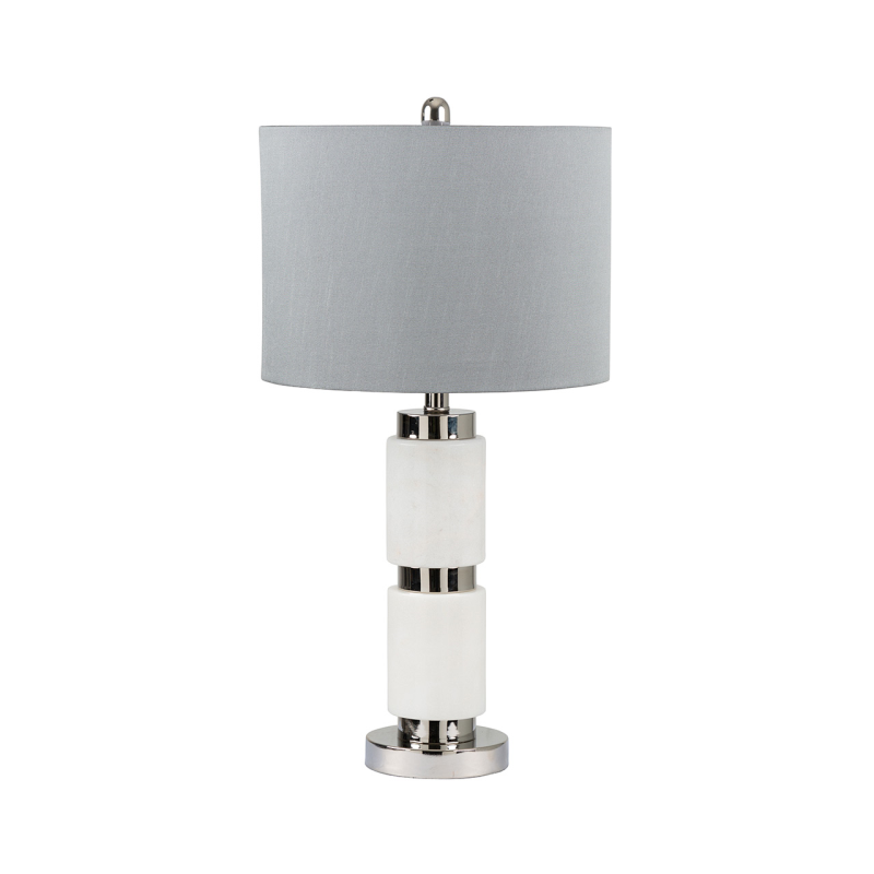 70cm White Marble Table Lamp with Grey Shade