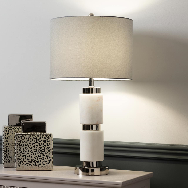 70cm White Marble Table Lamp with Grey Shade