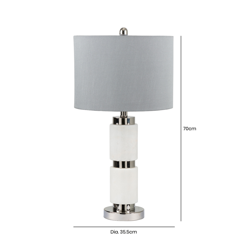 70cm White Marble Table Lamp with Grey Shade