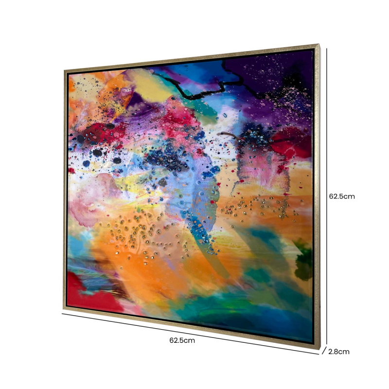 62.5x62.5 Framed Multicolored Abstract Canvas