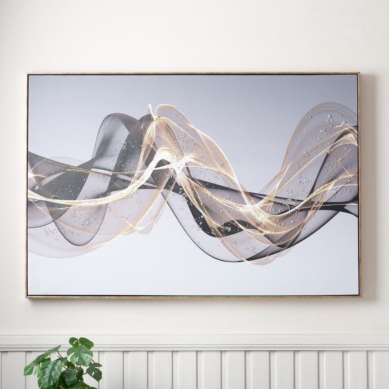 82x122 Framed Gold and Black Abstract Canvas