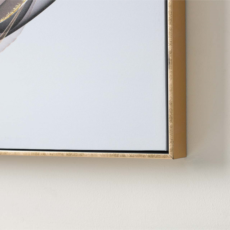 82x122 Framed Gold and Black Abstract Canvas