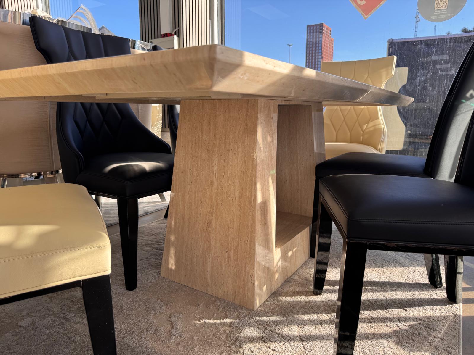 Pluto Beige Marble 200cm Dining Table with Carmela Dining Chairs