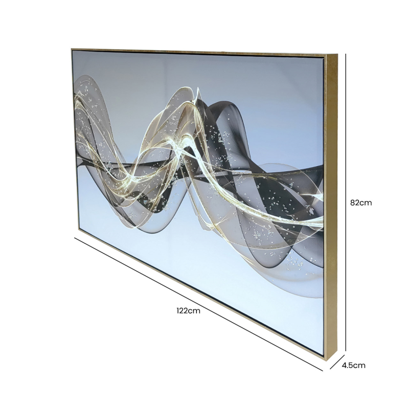 82x122 Framed Gold and Black Abstract Canvas