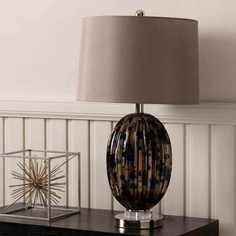 67.3cm Ribbed Black and Gold Table Lamp with Taupe Shade