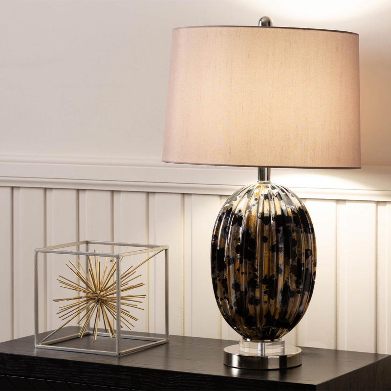 67.3cm Ribbed Black and Gold Table Lamp with Taupe Shade