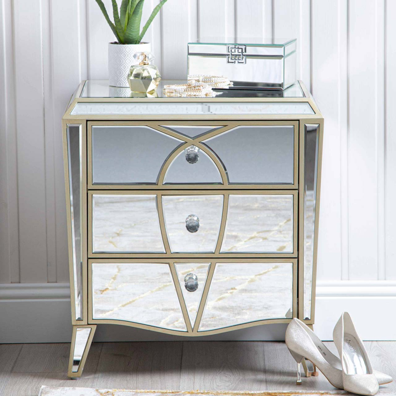 Pristina Mirror Champagne 3 Drawer Cabinet