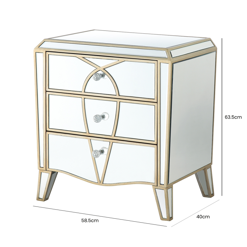 Pristina Mirror Champagne 3 Drawer Cabinet