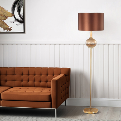 165cm Two Tone Brown Glass Floor Lamp with Dark Brown Satin Shade