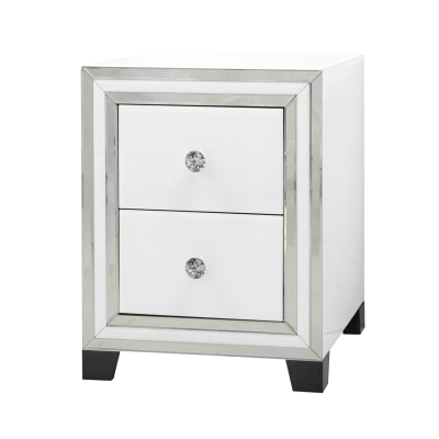 White Manhattan Mirror 2 Drawer Bedside Cabinet