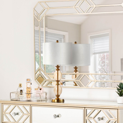 73.5cm Amber Brown Glass Table Lamp with Cream Velvet Shade