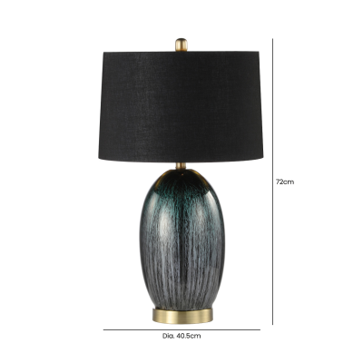 72cm Green Glass with Black Linen Shade Table Lamp