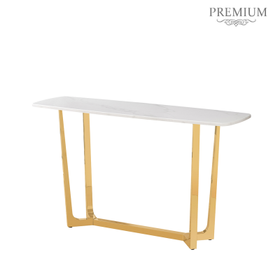 Meghan Gold Metal with White Faux Marble Top Console Table