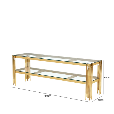 Cohen Gold Steel Tubes with Clear Glass Shelves Entertainment Unit