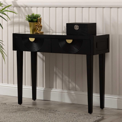 Elon 2 Drawer Console Table Black with Clear Mirror