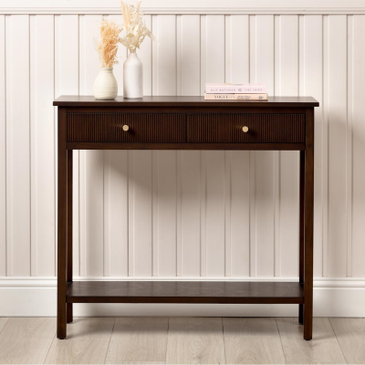 Lindon Walnut Brown 2 Drawer Console Table with Gold Handles