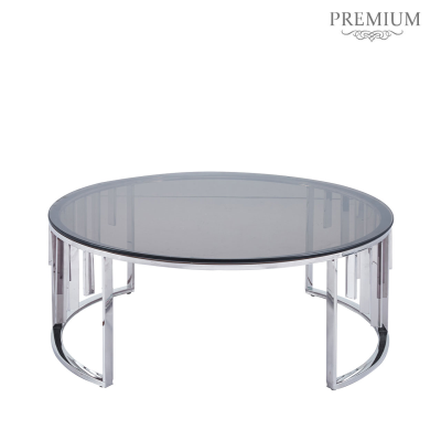 Owen Round Chrome Metal with Smoke Glass Top Coffee Table
